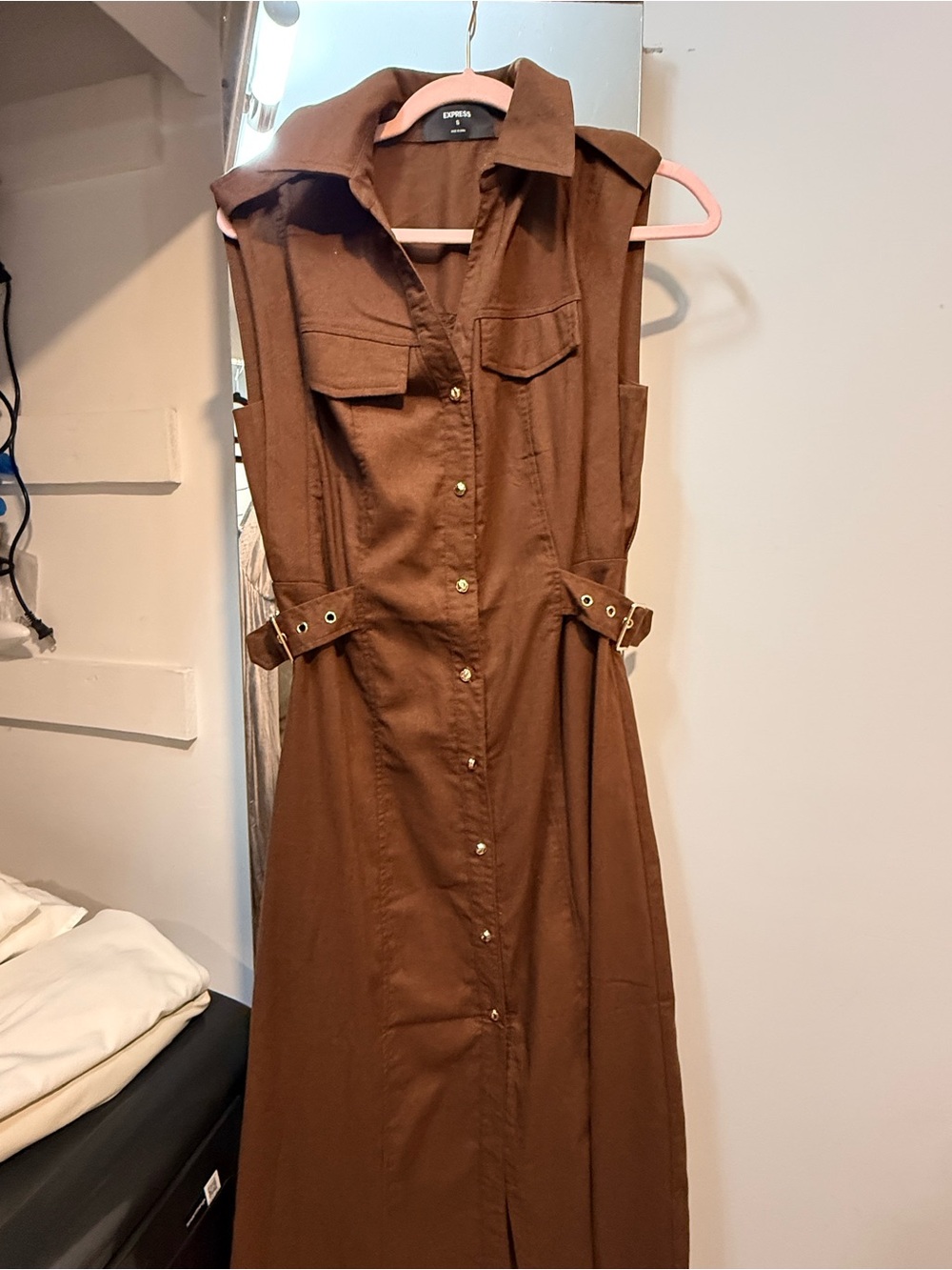 Express Brown Sleeveless Maxi Shirt Dress